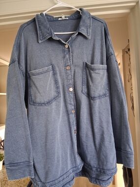 Maurices Blue Button-Down Shirt Jacket